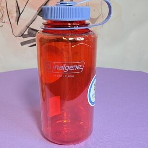 Nalgene Red Water Bottle with Blue Cap